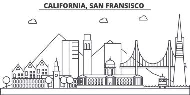 California, San Francisco mimari satır manzarası illüstrasyon. Doğrusal vektör cityscape ünlü simge, şehir manzaraları, tasarım simgeler. Düzenlenebilir darbeleri ile manzara