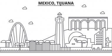 Mexico, Tijuana architecture line skyline illustration. Linear vector cityscape with famous landmarks, city sights, design icons. Landscape wtih editable strokes clipart