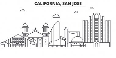 California San Jose mimari satır manzarası illüstrasyon. Doğrusal vektör cityscape ünlü simge, şehir manzaraları, tasarım simgeler. Düzenlenebilir darbeleri ile manzara