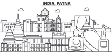 Hindistan, Patna mimari satır manzarası illüstrasyon. Doğrusal vektör cityscape ünlü simge, şehir manzaraları, tasarım simgeler. Düzenlenebilir vuruş