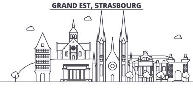 Fransa Strasbourg mimari satır manzarası illüstrasyon. Doğrusal vektör cityscape ünlü simge, şehir manzaraları, tasarım simgeler. Düzenlenebilir darbeleri ile manzara