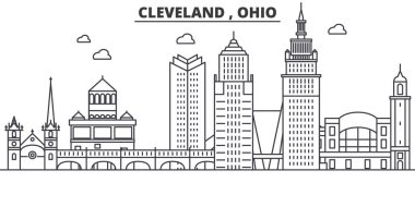 Ohio Cleveland mimari satır manzarası illüstrasyon. Doğrusal vektör cityscape ünlü simge, şehir manzaraları, tasarım simgeler. Düzenlenebilir darbeleri ile manzara