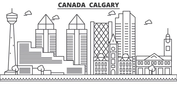 Canadá, Calgary arquitetura linha skyline ilustração. Cityscape vector linear com marcos famosos, pontos turísticos da cidade, ícones de design. Paisagem wtih traços editáveis — Vetor de Stock