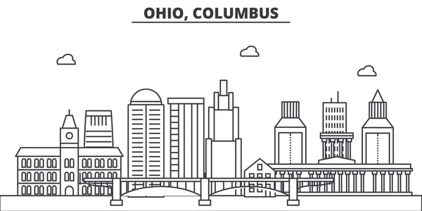 Ohio, Kolumbus Architektur Linie Skyline Illustration. Linearer Vektor Stadtbild mit berühmten Wahrzeichen, Sehenswürdigkeiten, Design-Ikonen. Landschaft mit editierbaren Strichen — Stockvektor