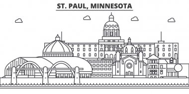 St Paul, Minnesota mimari satır manzarası illüstrasyon. Doğrusal vektör cityscape ünlü simge, şehir manzaraları, tasarım simgeler. Düzenlenebilir darbeleri ile manzara