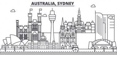 Avustralya, Sydney mimari satır manzarası illüstrasyon. Doğrusal vektör cityscape ünlü simge, şehir manzaraları, tasarım simgeler. Düzenlenebilir darbeleri ile manzara