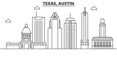 Texas Austin mimari satır manzarası illüstrasyon. Doğrusal vektör cityscape ünlü simge, şehir manzaraları, tasarım simgeler. Düzenlenebilir darbeleri ile manzara