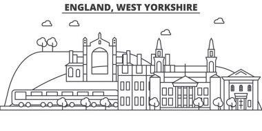 İngiltere, West Yorkshire mimari satır manzarası illüstrasyon. Doğrusal vektör cityscape ünlü simge, şehir manzaraları, tasarım simgeler. Düzenlenebilir darbeleri ile manzara
