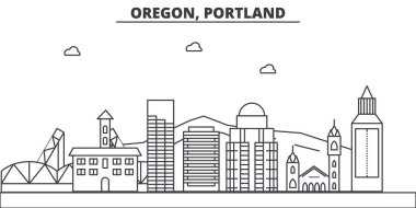 Oregon Portland mimari satır manzarası illüstrasyon. Doğrusal vektör cityscape ünlü simge, şehir manzaraları, tasarım simgeler. Düzenlenebilir darbeleri ile manzara