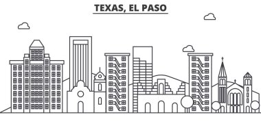 Texas El Paso mimari satır manzarası illüstrasyon. Doğrusal vektör cityscape ünlü simge, şehir manzaraları, tasarım simgeler. Düzenlenebilir darbeleri ile manzara