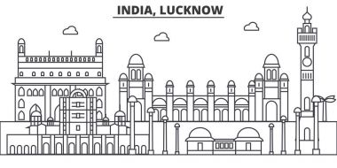 Hindistan, Lucknow mimari satır manzarası illüstrasyon. Doğrusal vektör cityscape ünlü simge, şehir manzaraları, tasarım simgeler. Düzenlenebilir vuruş