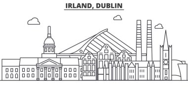 Hollanda, Dublin mimari satır manzarası illüstrasyon. Doğrusal vektör cityscape ünlü simge, şehir manzaraları, tasarım simgeler. Düzenlenebilir darbeleri ile manzara