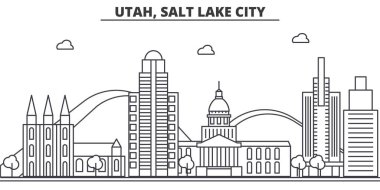 Utah, Salt Lake City mimari satır manzarası illüstrasyon. Doğrusal vektör cityscape ünlü simge, şehir manzaraları, tasarım simgeler. Düzenlenebilir darbeleri ile manzara