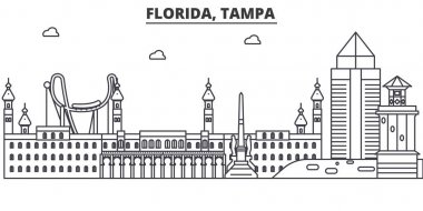 Florida Tampa mimari satır manzarası illüstrasyon. Doğrusal vektör cityscape ünlü simge, şehir manzaraları, tasarım simgeler. Düzenlenebilir darbeleri ile manzara