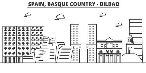 Spain, Bilbao, Basque Country architecture line skyline illustration. Linear vector cityscape with famous landmarks, city sights, design icons. Landscape wtih editable strokes — Stock Vector