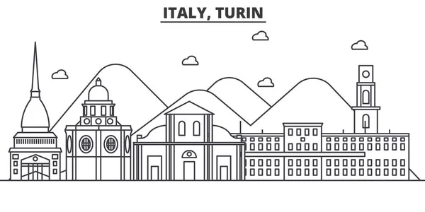 Italia, Turín línea de arquitectura skyline ilustración. Paisaje urbano vector lineal con monumentos famosos, lugares de interés de la ciudad, iconos de diseño. Paisaje con trazos editables — Vector de stock