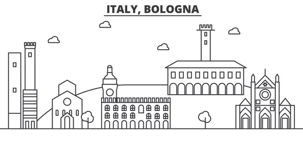 Italia, línea de arquitectura de Bolonia skyline ilustración. Paisaje urbano vector lineal con monumentos famosos, lugares de interés de la ciudad, iconos de diseño. Paisaje con trazos editables — Vector de stock