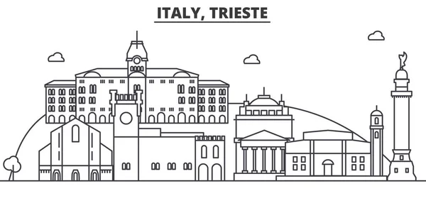 이탈리아, 트리에스테 건축 선 스카이 라인 일러스트입니다. 유명한 랜드마크, 시티 명소와 선형 벡터 풍경 디자인 아이콘. 편집 가능한 선 프리 — 스톡 벡터