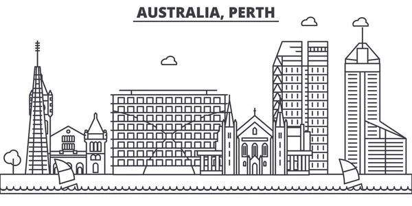 Australien, Perth arkitektur linje skyline illustration. Lineær vektor cityscape med berømte vartegn, byens seværdigheder, design ikoner. Landskab wtih redigerbare streger – Stock-vektor