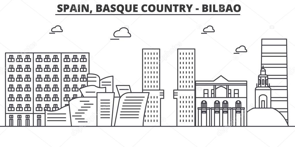 Spain, Bilbao, Basque Country architecture line skyline illustration. Linear vector cityscape with famous landmarks, city sights, design icons. Landscape wtih editable strokes