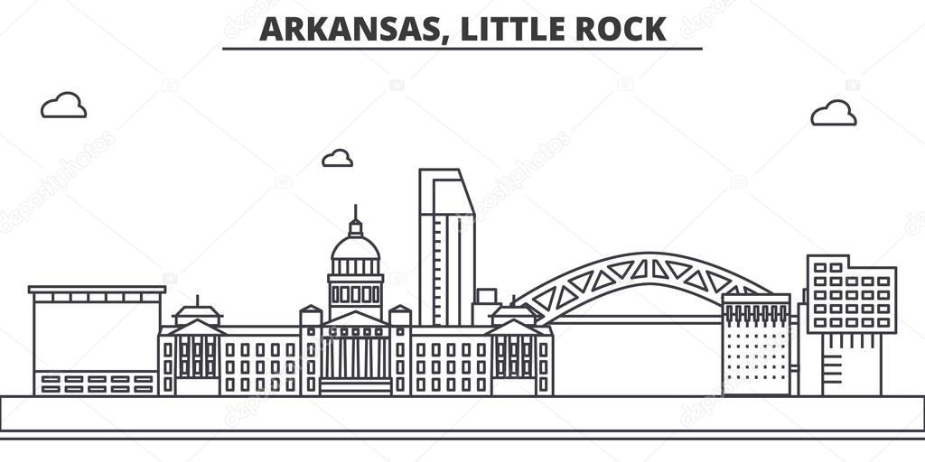 Arkansas, Little Rock architecture line skyline illustration. Linear vector cityscape with famous landmarks, city sights, design icons. Landscape wtih editable strokes