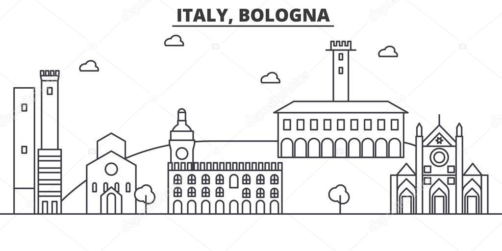 Italy, Bologna architecture line skyline illustration. Linear vector cityscape with famous landmarks, city sights, design icons. Landscape wtih editable strokes