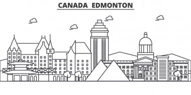 Kanada, Edmonton mimari satır manzarası illüstrasyon. Doğrusal vektör cityscape ünlü simge, şehir manzaraları, tasarım simgeler. Düzenlenebilir darbeleri ile manzara