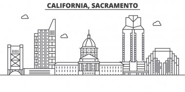 California Sacramento mimari satır manzarası illüstrasyon. Doğrusal vektör cityscape ünlü simge, şehir manzaraları, tasarım simgeler. Düzenlenebilir darbeleri ile manzara