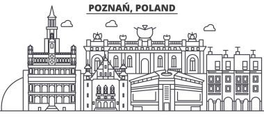 Polonya, Poznan mimari satır manzarası illüstrasyon. Doğrusal vektör cityscape ünlü simge, şehir manzaraları, tasarım simgeler. Düzenlenebilir darbeleri ile manzara