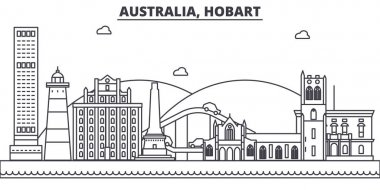 Avustralya Hobart mimari satır manzarası illüstrasyon. Doğrusal vektör cityscape ünlü simge, şehir manzaraları, tasarım simgeler. Düzenlenebilir darbeleri ile manzara