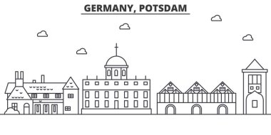 Almanya, Potsdam mimari satır manzarası illüstrasyon. Doğrusal vektör cityscape ünlü simge, şehir manzaraları, tasarım simgeler. Düzenlenebilir darbeleri ile manzara