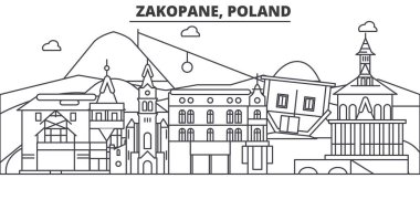 Polonya, Zakopane mimari satır manzarası illüstrasyon. Doğrusal vektör cityscape ünlü simge, şehir manzaraları, tasarım simgeler. Düzenlenebilir darbeleri ile manzara