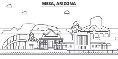 Mesa, Arizona mimari satır manzarası illüstrasyon. Doğrusal vektör cityscape ünlü simge, şehir manzaraları, tasarım simgeler. Düzenlenebilir darbeleri ile manzara