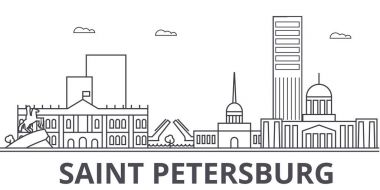 Sankt Petersburg mimari satır manzarası illüstrasyon. Doğrusal vektör cityscape ünlü simge, şehir manzaraları, tasarım simgeler. Düzenlenebilir darbeleri ile manzara