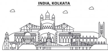 Hindistan Kalküta mimari satır manzarası illüstrasyon. Doğrusal vektör cityscape ünlü simge, şehir manzaraları, tasarım simgeler. Düzenlenebilir darbeleri ile manzara