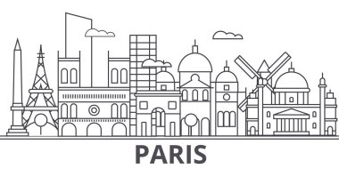Paris mimari satır manzarası illüstrasyon. Doğrusal vektör cityscape ünlü simge, şehir manzaraları, tasarım simgeler. Düzenlenebilir darbeleri ile manzara