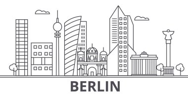 Berlin mimarisi satır manzarası illüstrasyon. Doğrusal vektör cityscape ünlü simge, şehir manzaraları, tasarım simgeler. Düzenlenebilir darbeleri ile manzara