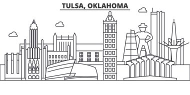 Tulsa, Oklahoma mimari satır manzarası illüstrasyon. Doğrusal vektör cityscape ünlü simge, şehir manzaraları, tasarım simgeler. Düzenlenebilir darbeleri ile manzara