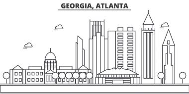 Georgia, Atlanta mimari satır manzarası illüstrasyon. Doğrusal vektör cityscape ünlü simge, şehir manzaraları, tasarım simgeler. Düzenlenebilir darbeleri ile manzara