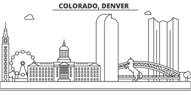 Colorado, Denver mimari satır manzarası illüstrasyon. Doğrusal vektör cityscape ünlü simge, şehir manzaraları, tasarım simgeler. Düzenlenebilir darbeleri ile manzara