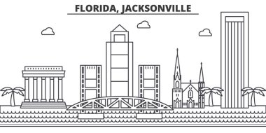 Florida Jacksonville mimari satır manzarası illüstrasyon. Doğrusal vektör cityscape ünlü simge, şehir manzaraları, tasarım simgeler. Düzenlenebilir darbeleri ile manzara