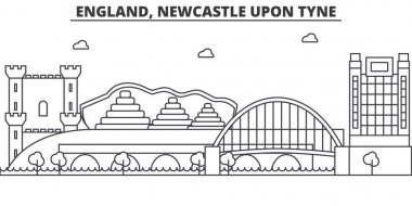 İngiltere Newcastle Upon Tyne mimari satır manzarası illüstrasyon. Doğrusal vektör cityscape ünlü simge, şehir manzaraları, tasarım simgeler. Düzenlenebilir darbeleri ile manzara