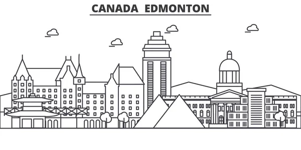 Canada, Edmonton architettura linea skyline illustrazione. Paesaggio urbano vettoriale lineare con monumenti famosi, monumenti della città, icone del design. Tracce modificabili del paesaggio wtih — Vettoriale Stock