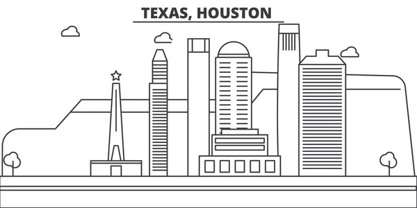 Texas, Houston arquitetura linha skyline ilustração. Cityscape vector linear com marcos famosos, pontos turísticos da cidade, ícones de design. Paisagem wtih traços editáveis — Vetor de Stock