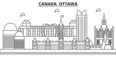 Kanada, Ottawa mimari satır manzarası illüstrasyon. Doğrusal vektör cityscape ünlü simge, şehir manzaraları, tasarım simgeler. Düzenlenebilir darbeleri ile manzara