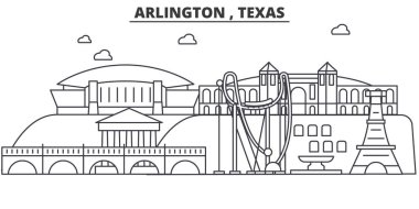 Arlington, Texas mimari satır manzarası illüstrasyon. Doğrusal vektör cityscape ünlü simge, şehir manzaraları, tasarım simgeler. Düzenlenebilir darbeleri ile manzara
