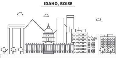 Idaho, Boise mimari satır manzarası illüstrasyon. Doğrusal vektör cityscape ünlü simge, şehir manzaraları, tasarım simgeler. Düzenlenebilir darbeleri ile manzara