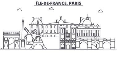 Fransa, Paris mimari satır manzarası illüstrasyon. Doğrusal vektör cityscape ünlü simge, şehir manzaraları, tasarım simgeler. Düzenlenebilir darbeleri ile manzara