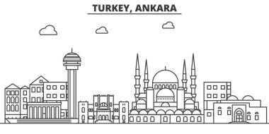 Türkiye, Ankara mimari satır manzarası illüstrasyon. Doğrusal vektör cityscape ünlü simge, şehir manzaraları, tasarım simgeler. Düzenlenebilir darbeleri ile manzara