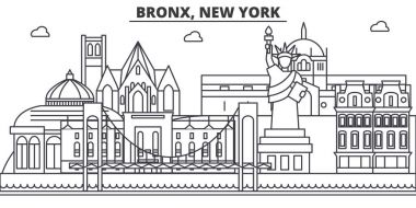Bronx, New York mimarisi satır manzarası illüstrasyon. Doğrusal vektör cityscape ünlü simge, şehir manzaraları, tasarım simgeler. Düzenlenebilir darbeleri ile manzara